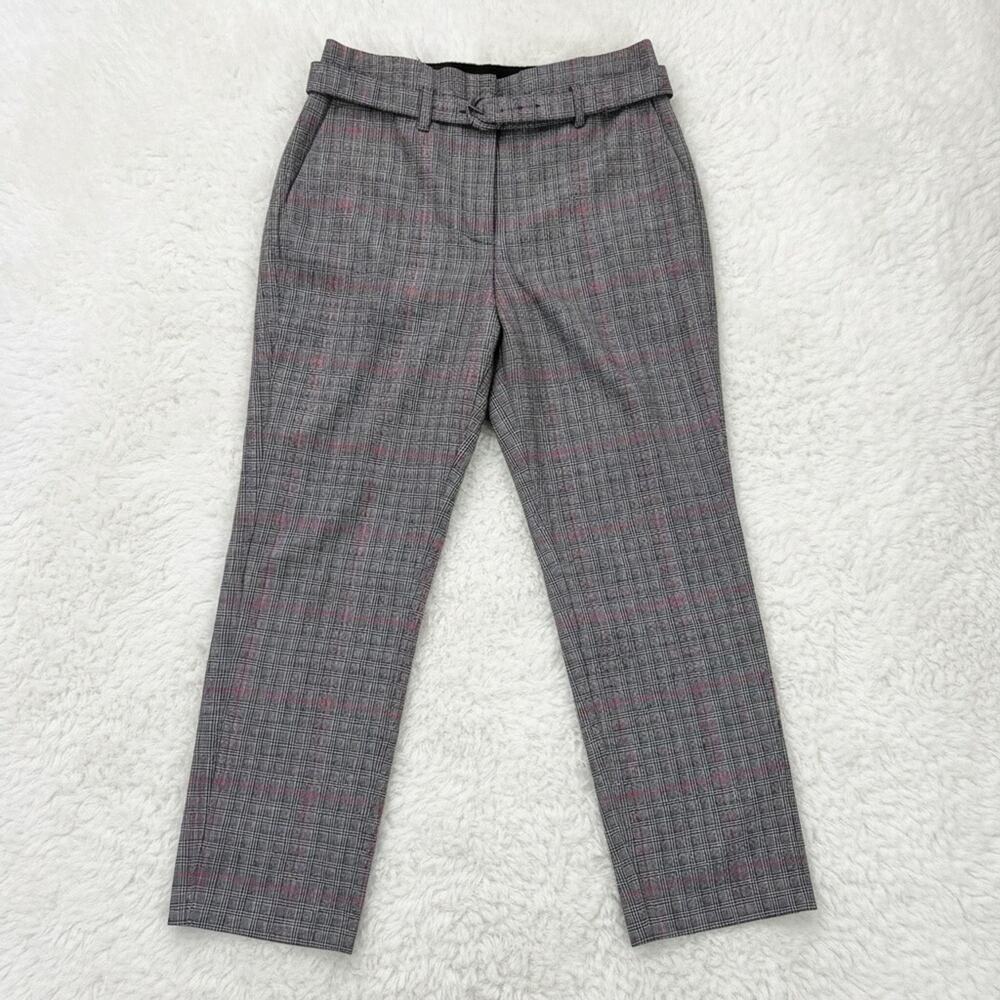 Boden Women's Grey Pink Plaid Wool Blend Belted Pants - Size 4P
 b82